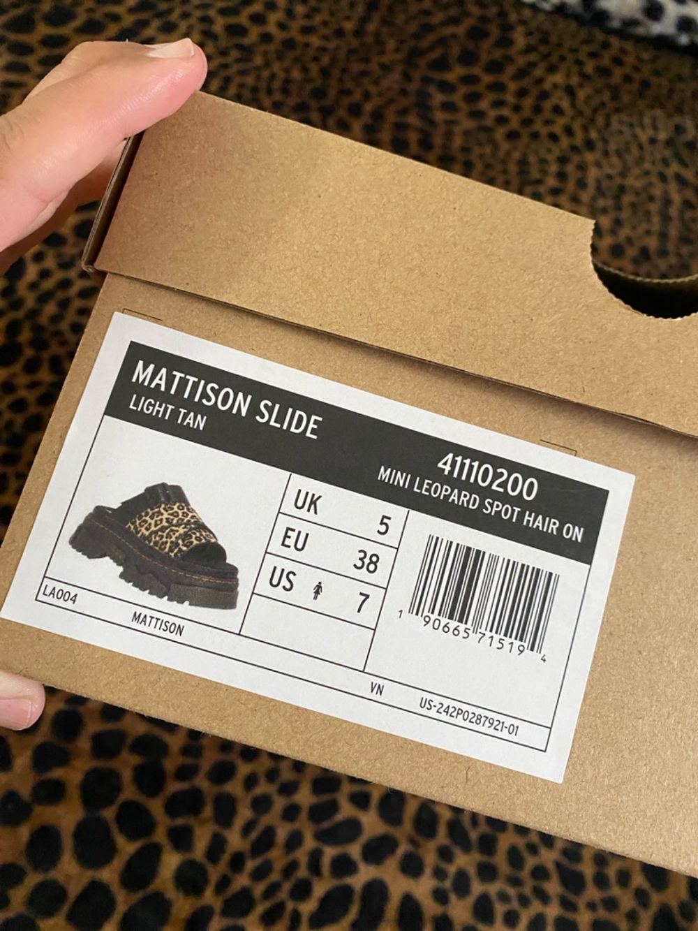 Dr. Martens Mattison Slide Leopard Print Platform Slide Brand New in Box Size 7 - Picture 2 of 5